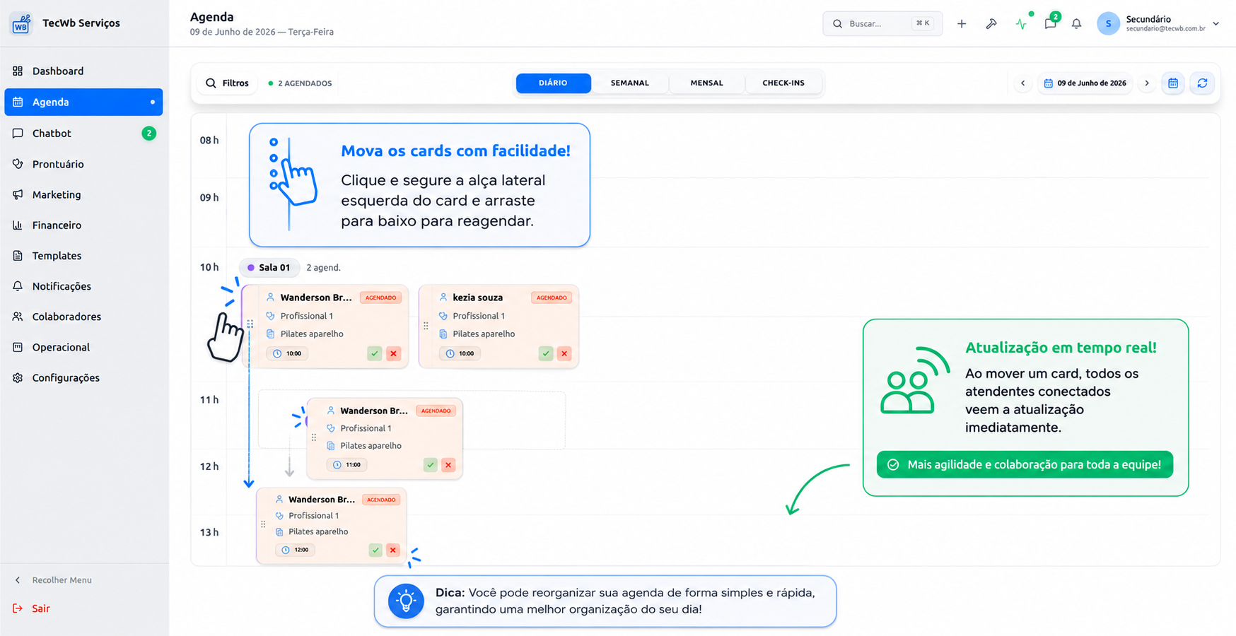 Visualização da agenda
